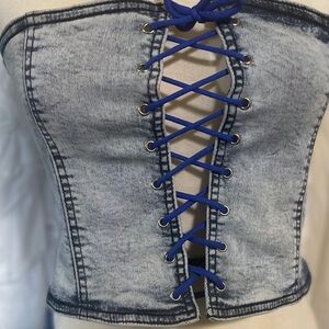 Fashion Nova Blue Denim Lace-Up tube Top